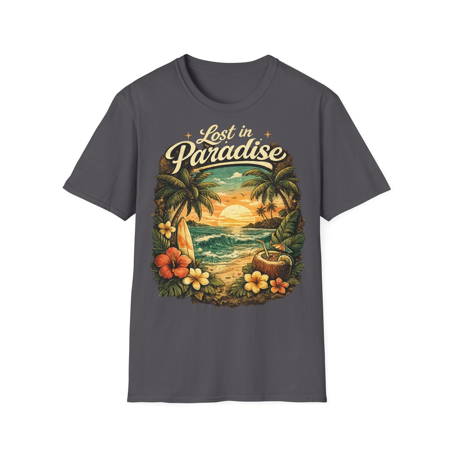 Lost in Paradise T-Shirt — Vintage Tropical Sunset Tee