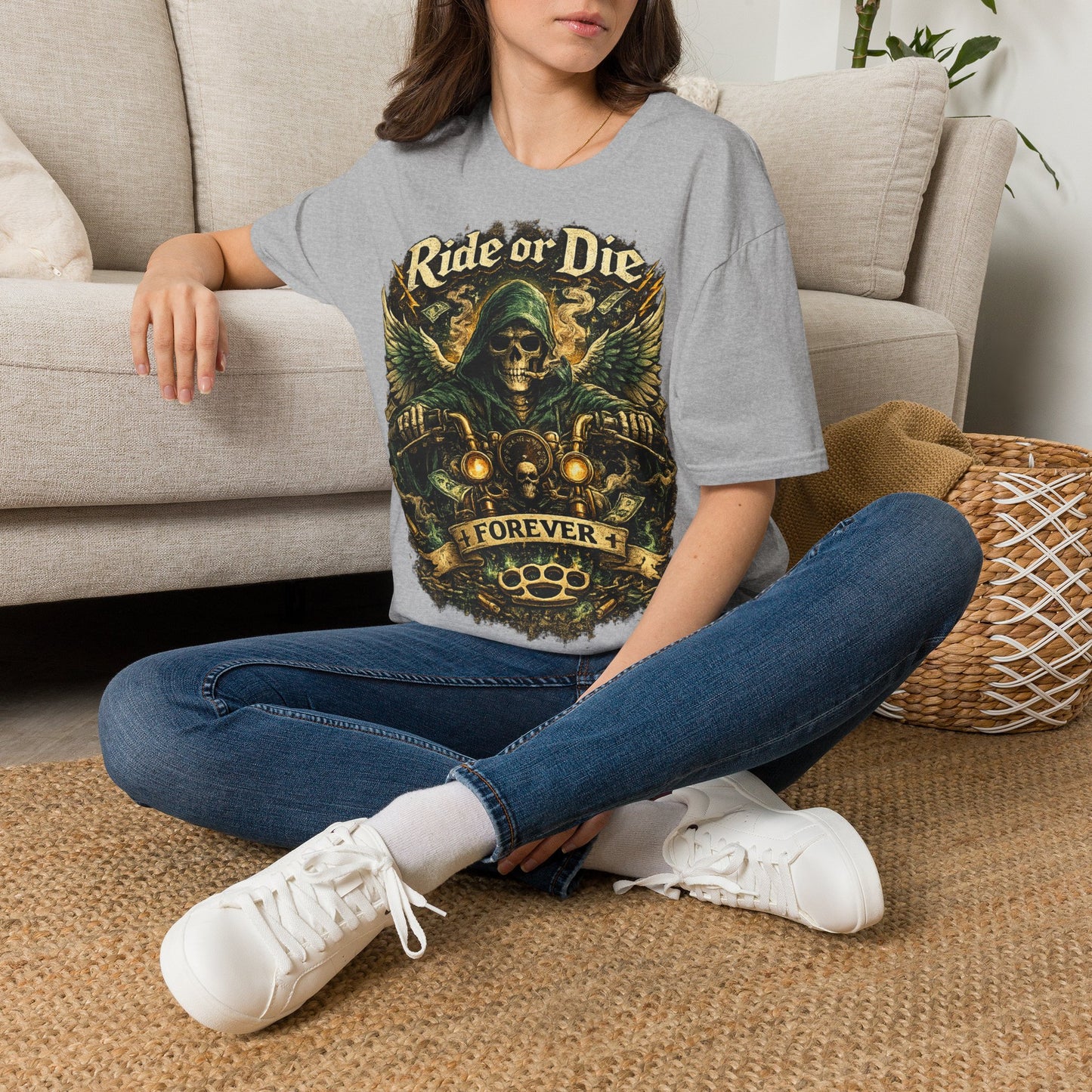 Ride or Die Motorcycle T‑Shirt — Grim Reaper Biker Graphic Tee