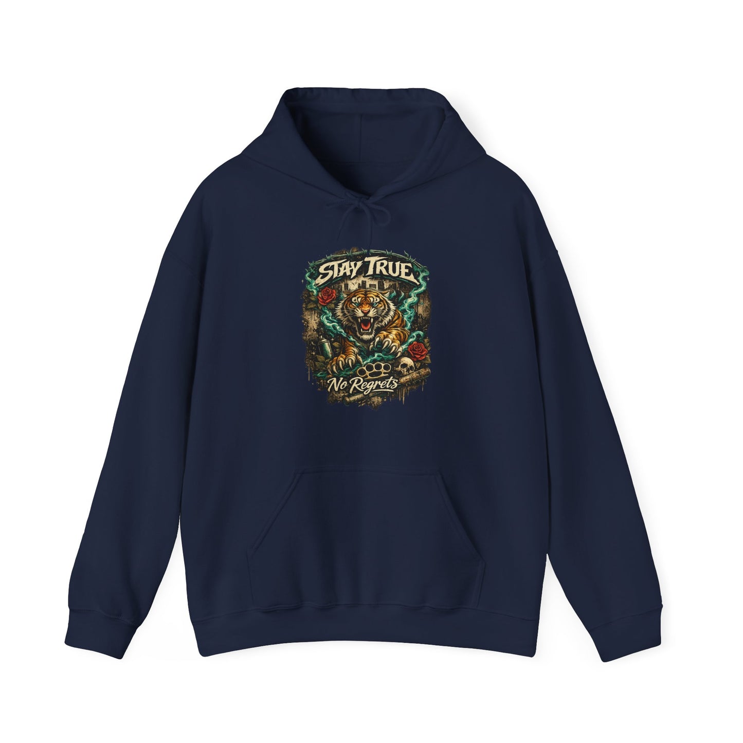 Stay True Tiger Hooded Sweatshirt — Vintage Floral Graphic Hoodie