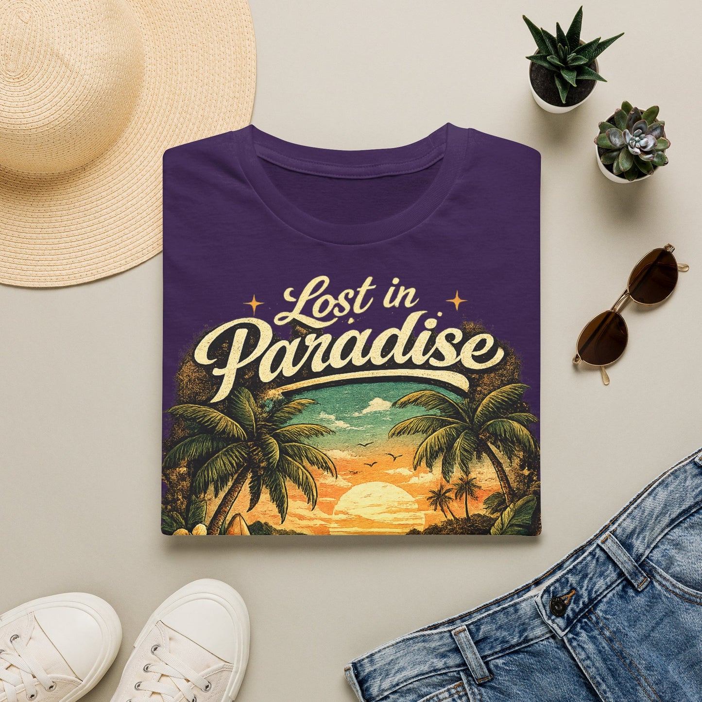 Lost in Paradise T-Shirt — Vintage Tropical Sunset Tee