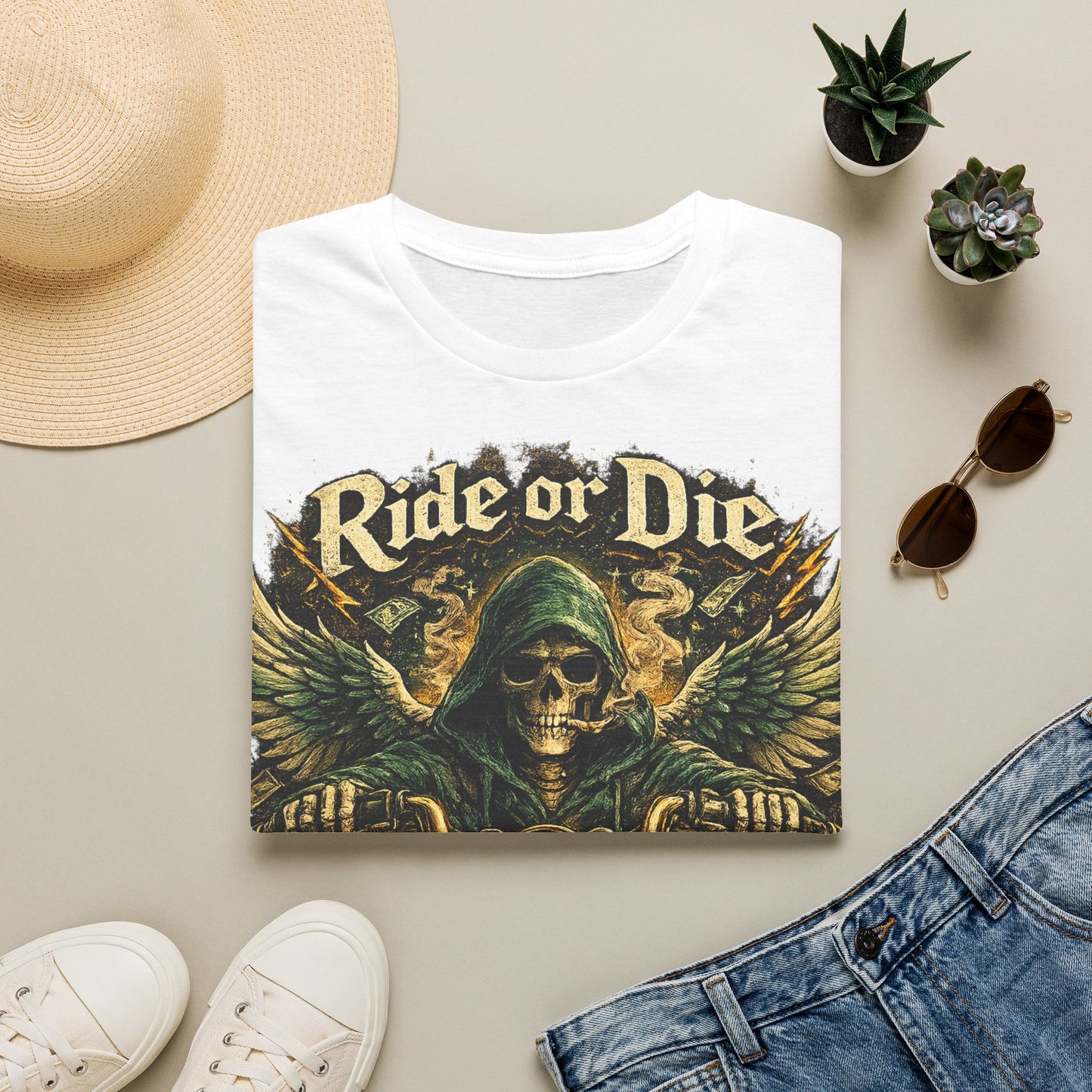 Ride or Die Motorcycle T‑Shirt — Grim Reaper Biker Graphic Tee