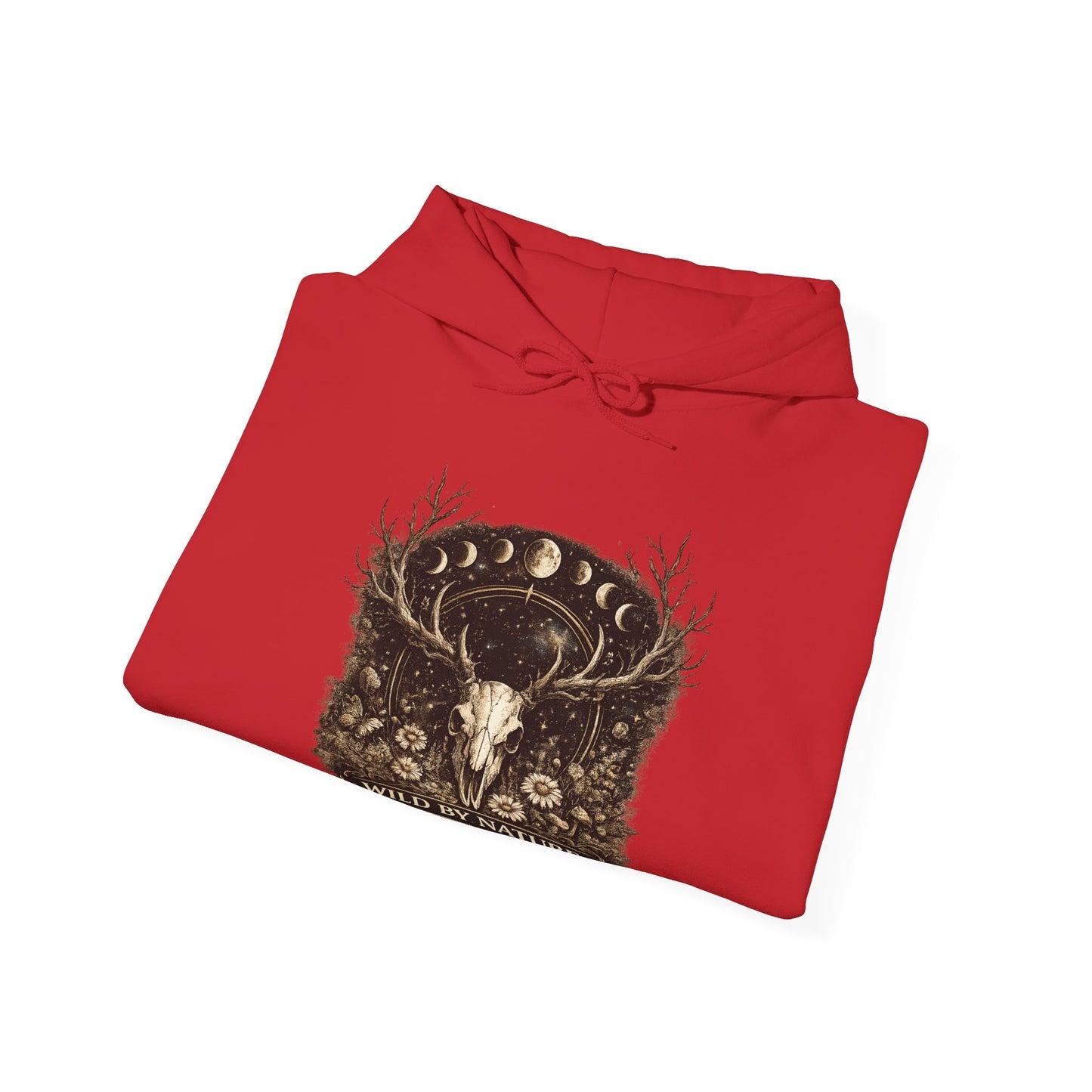 Wild By Nature Deer Skull Hoodie — Moon Phases Forest Graphic Sweatshirt