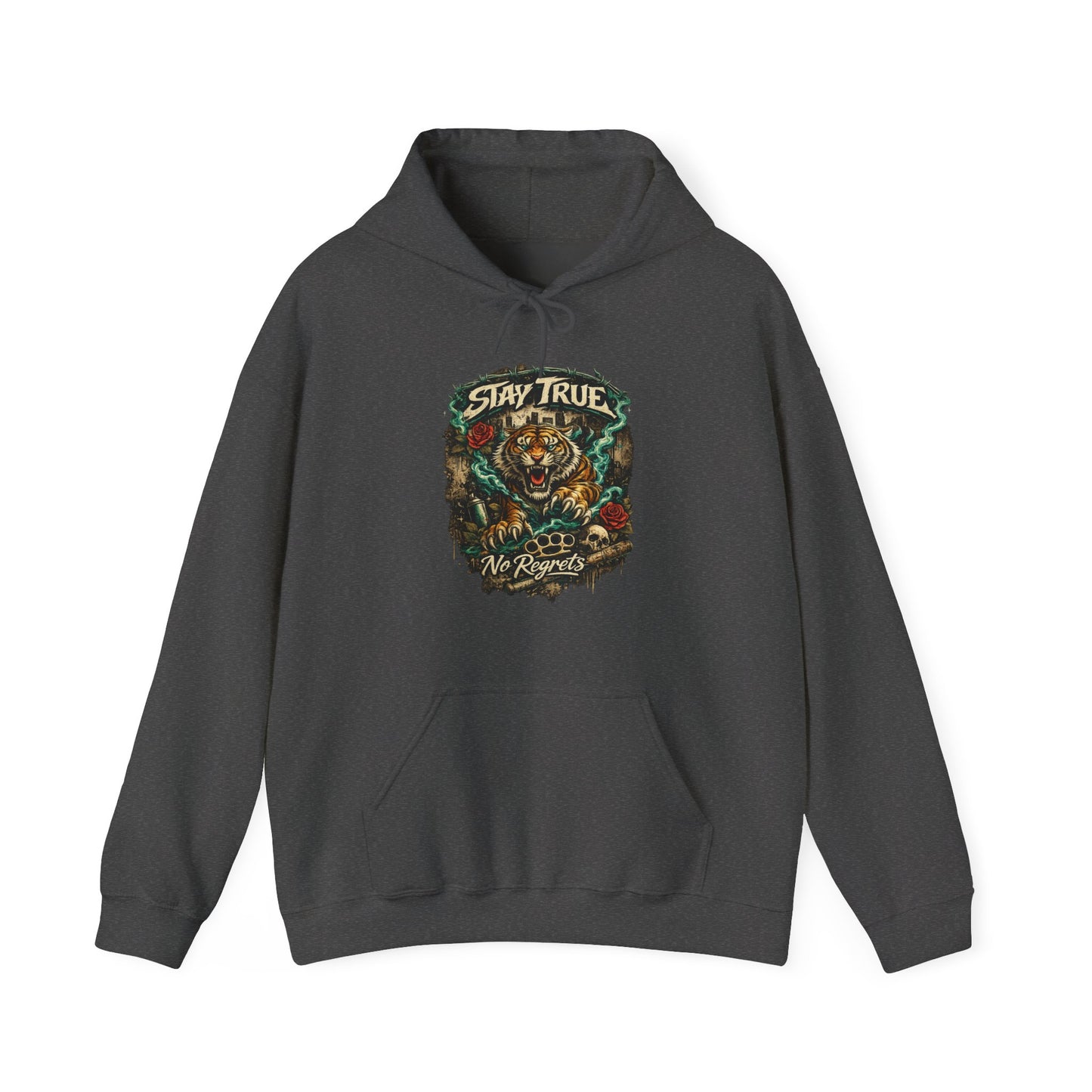 Stay True Tiger Hooded Sweatshirt — Vintage Floral Graphic Hoodie