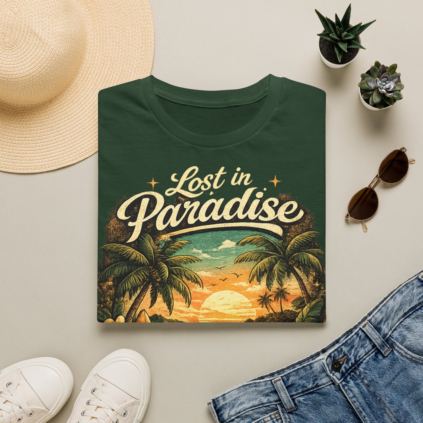 Lost in Paradise T-Shirt — Vintage Tropical Sunset Tee