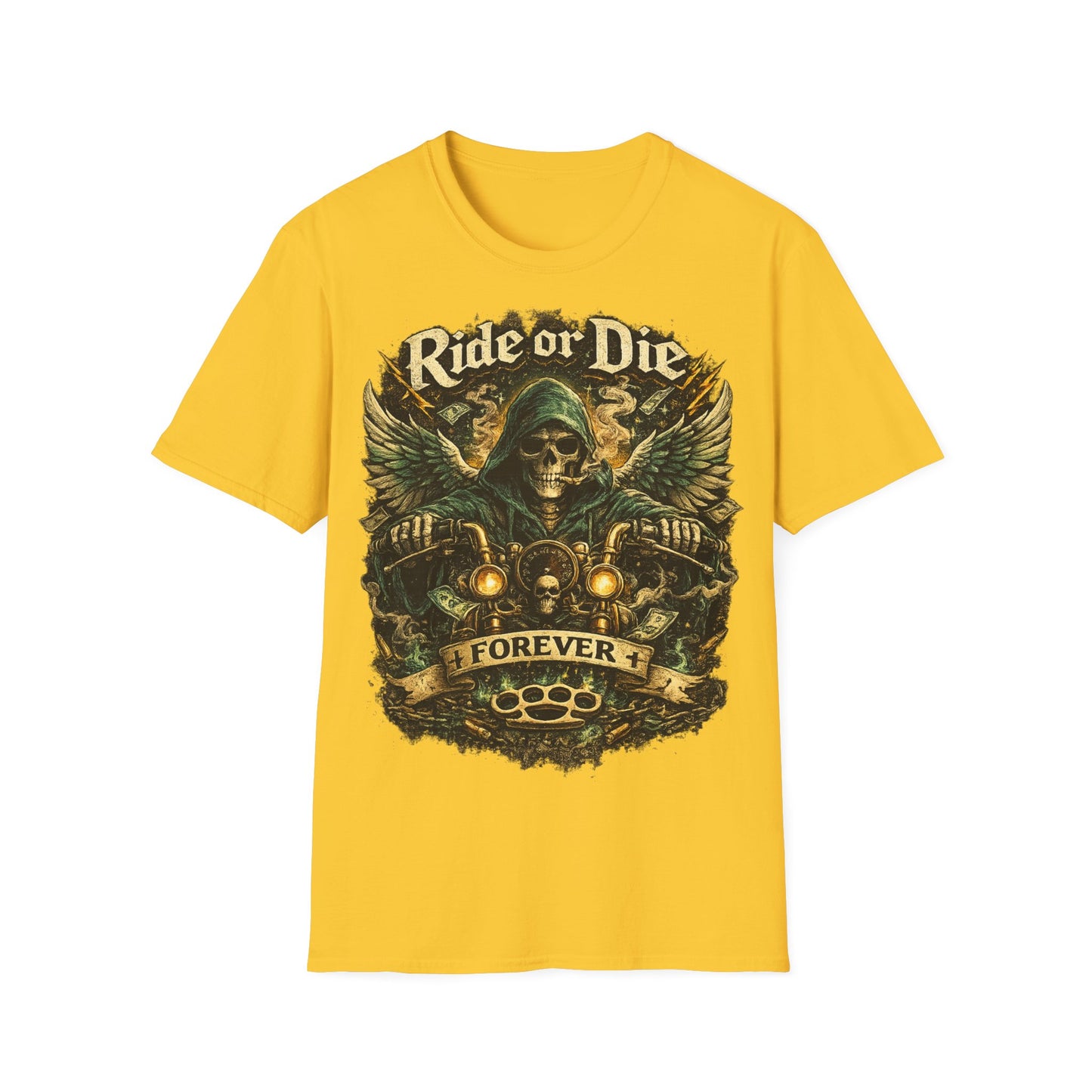 Ride or Die Motorcycle T‑Shirt — Grim Reaper Biker Graphic Tee