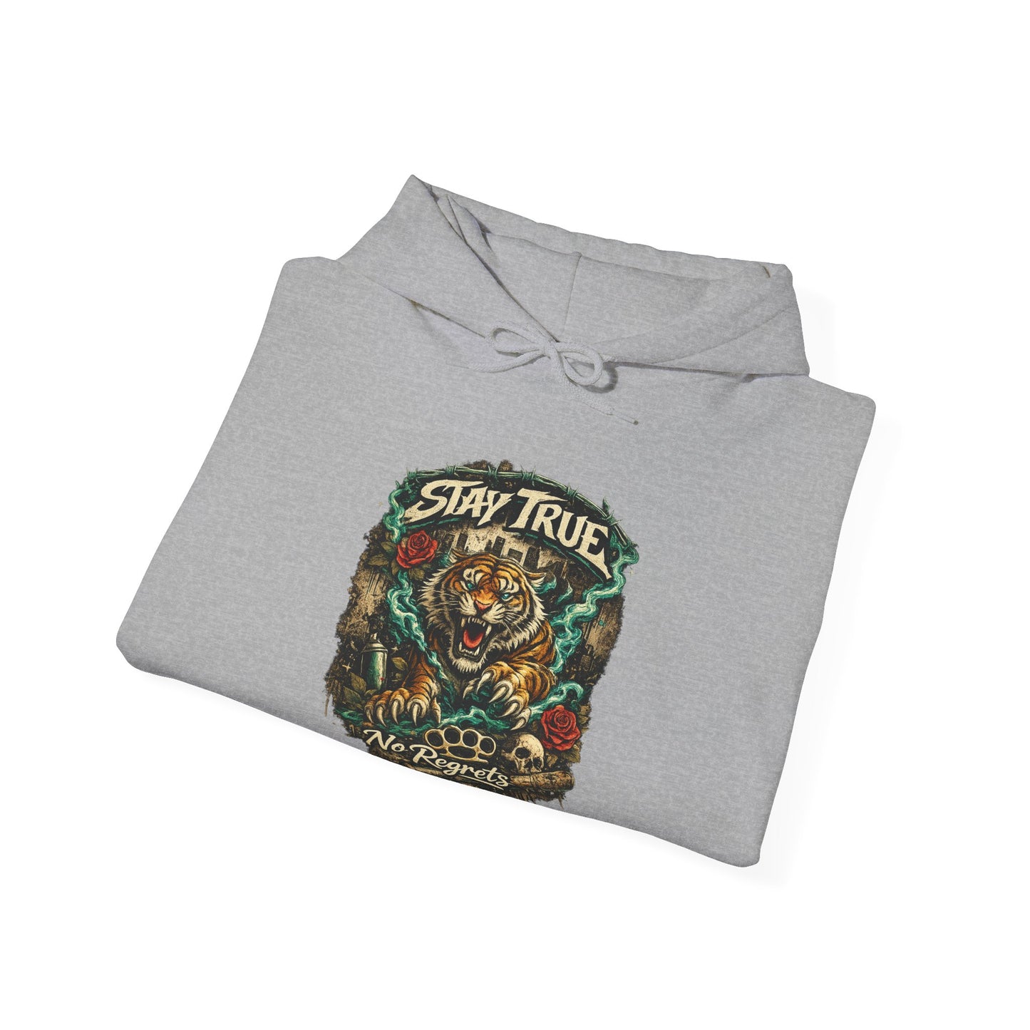 Stay True Tiger Hooded Sweatshirt — Vintage Floral Graphic Hoodie