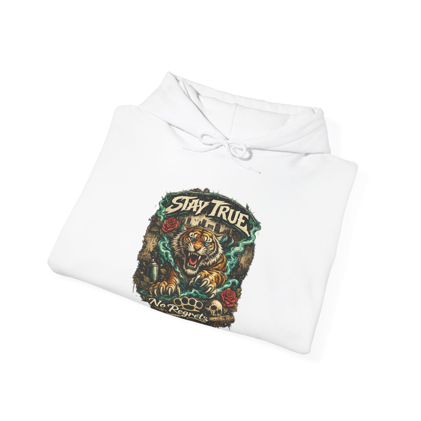 Stay True Tiger Hooded Sweatshirt — Vintage Floral Graphic Hoodie