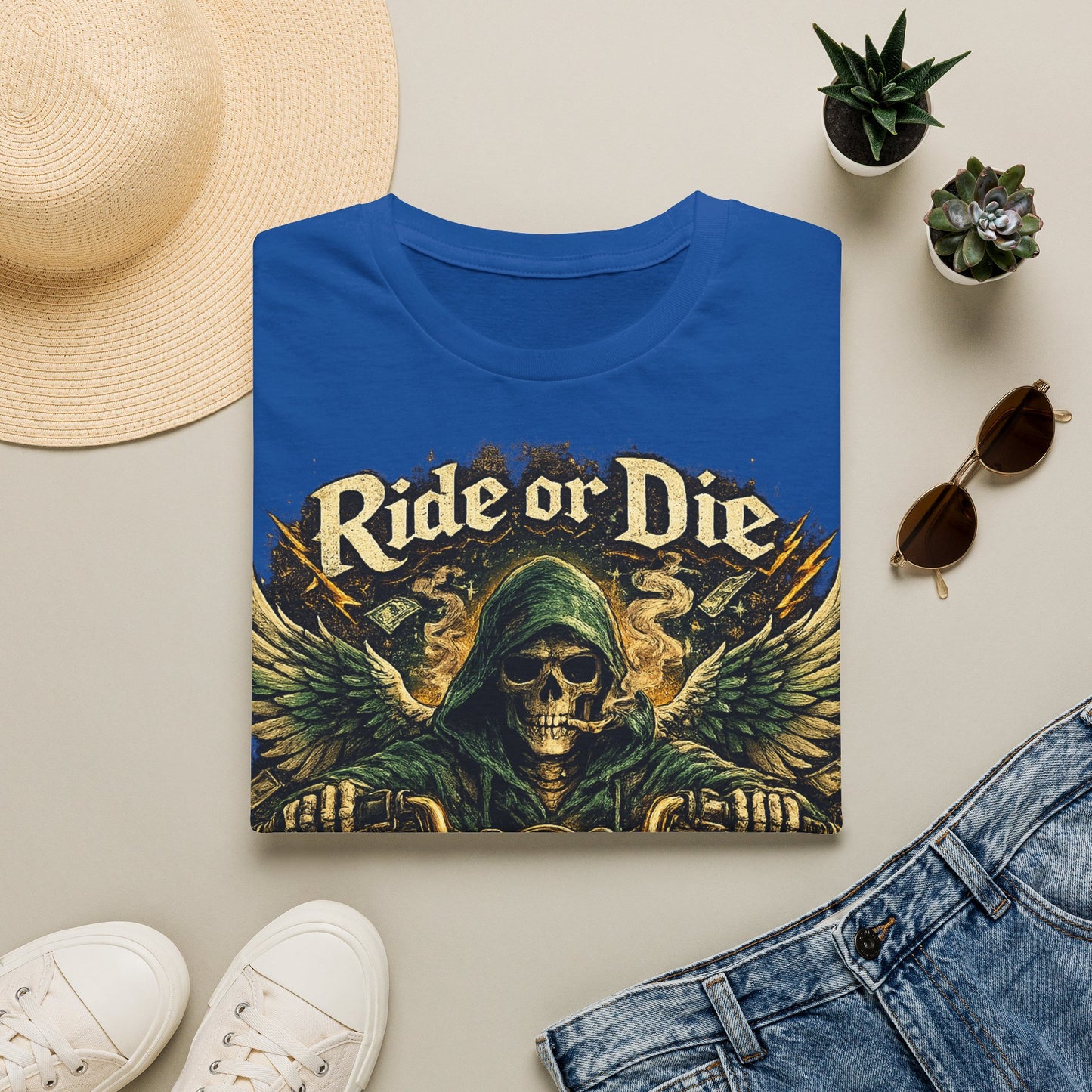 Ride or Die Motorcycle T‑Shirt — Grim Reaper Biker Graphic Tee