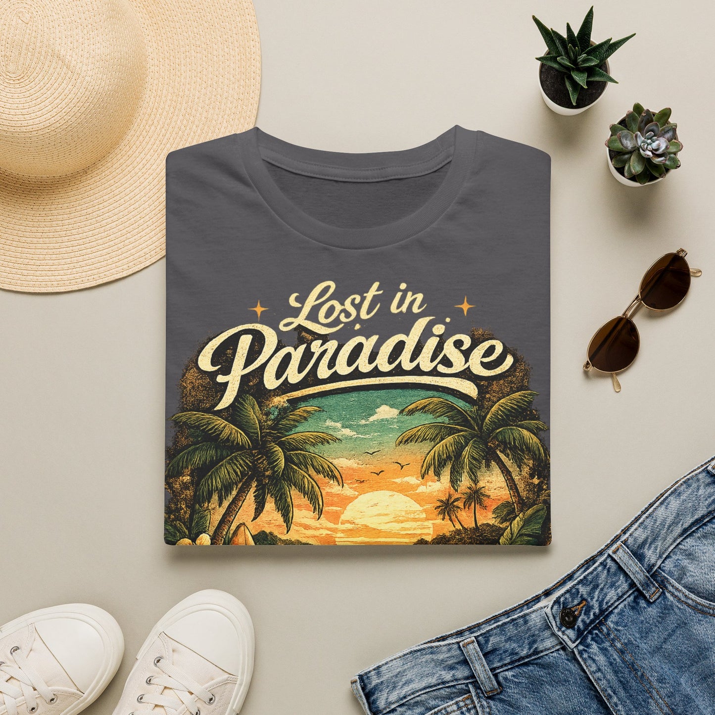 Lost in Paradise T-Shirt — Vintage Tropical Sunset Tee
