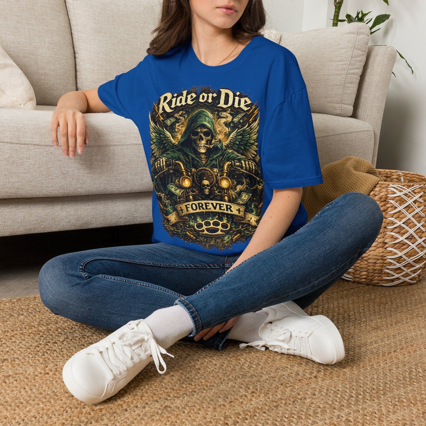 Ride or Die Motorcycle T‑Shirt — Grim Reaper Biker Graphic Tee