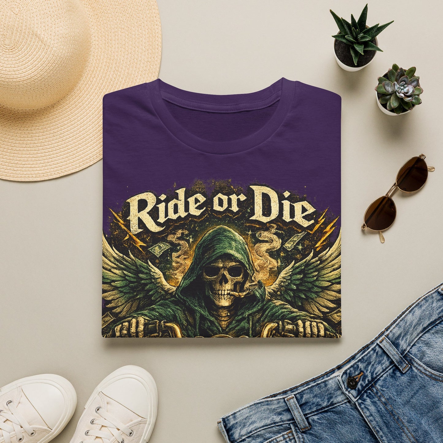 Ride or Die Motorcycle T‑Shirt — Grim Reaper Biker Graphic Tee
