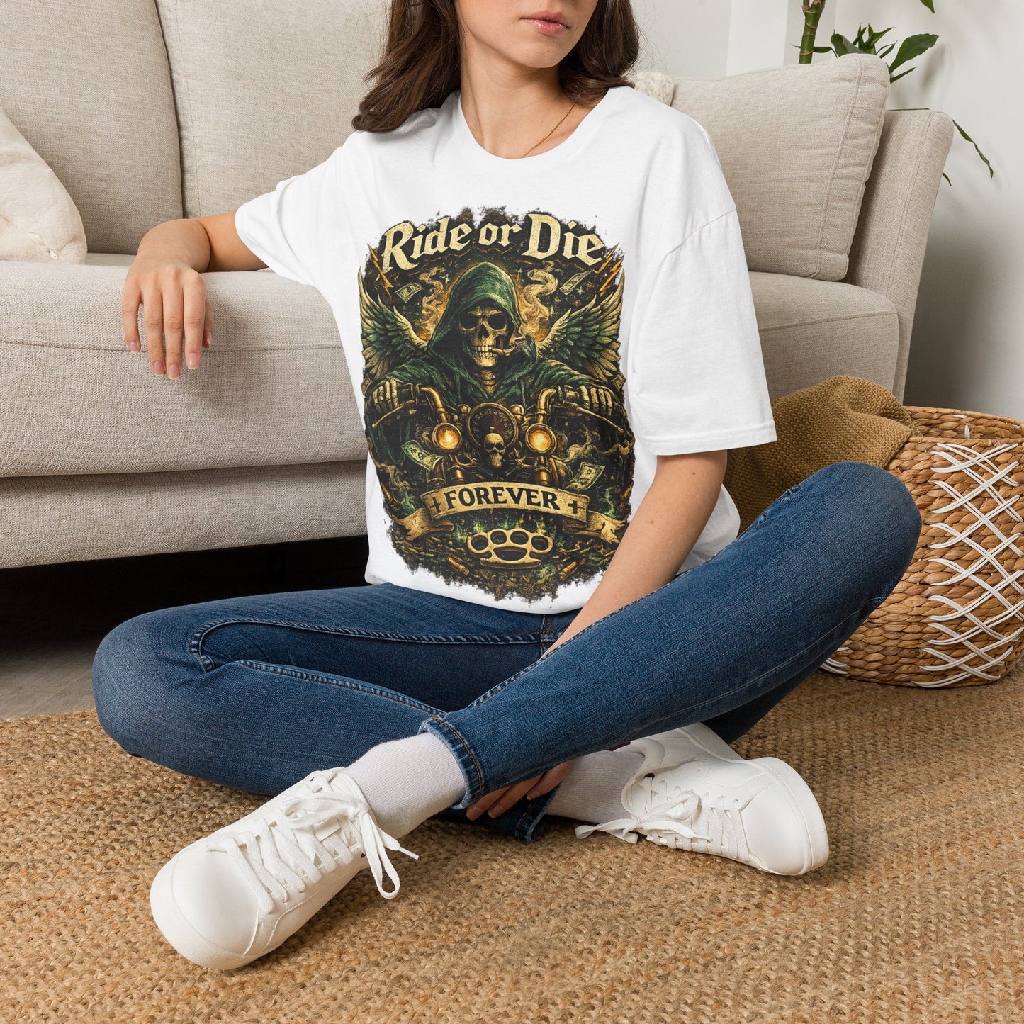 Ride or Die Motorcycle T‑Shirt — Grim Reaper Biker Graphic Tee