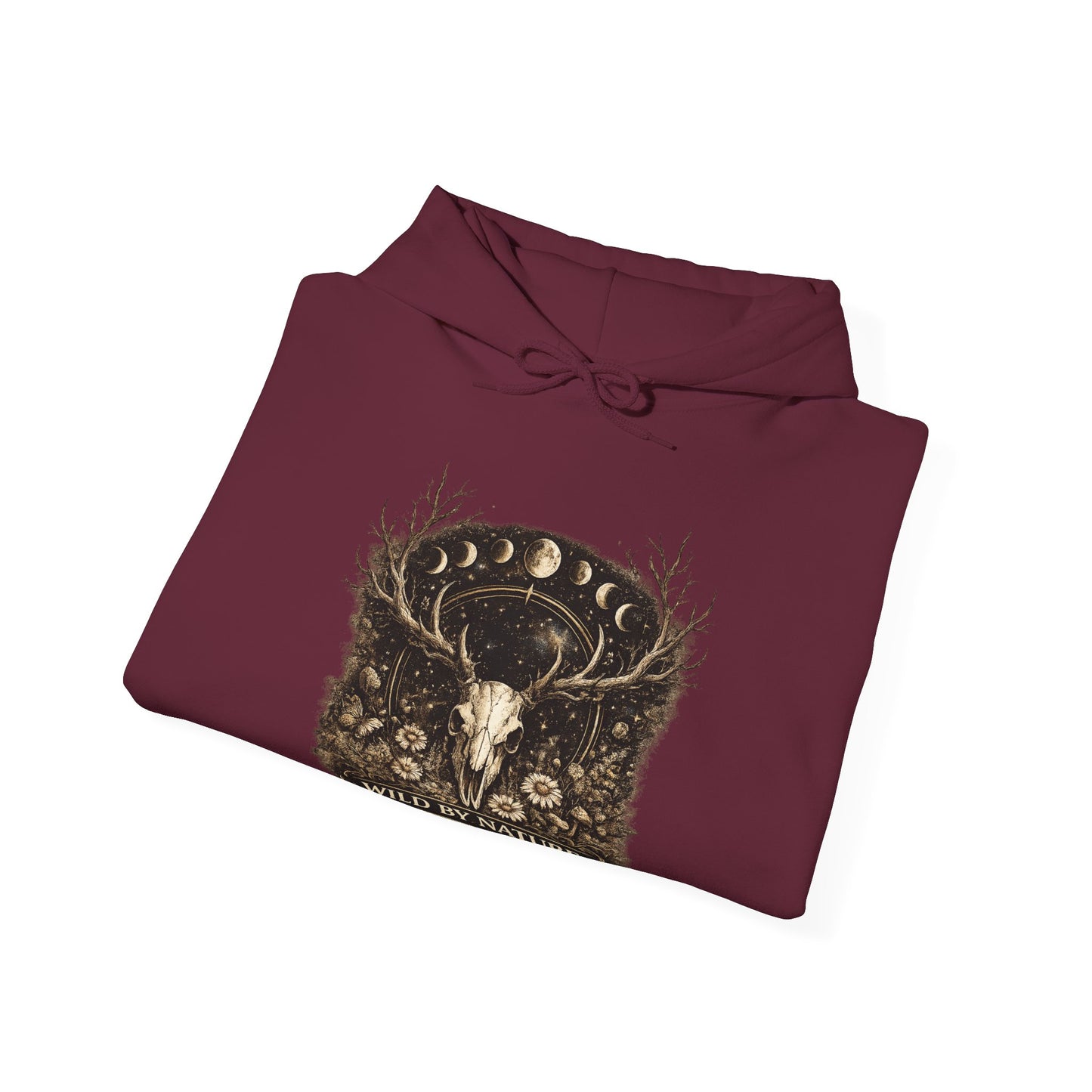 Wild By Nature Deer Skull Hoodie — Moon Phases Forest Graphic Sweatshirt