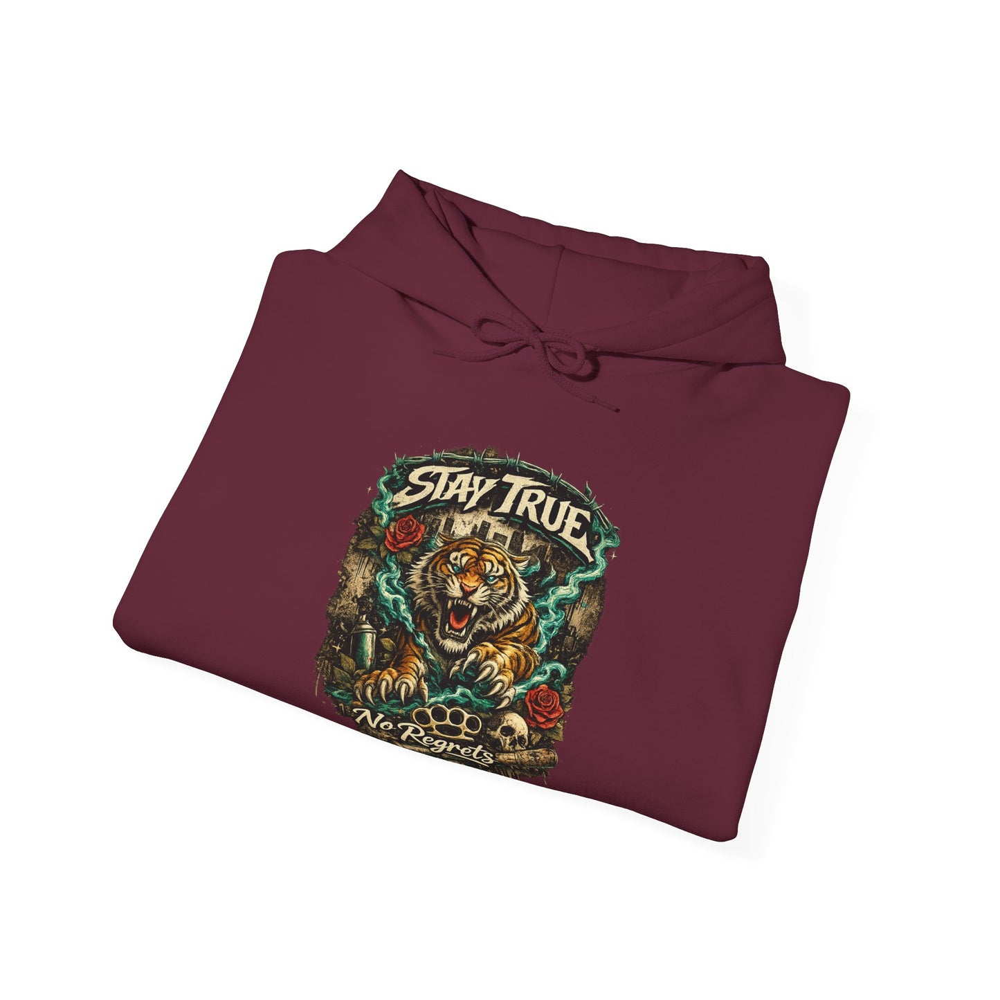 Stay True Tiger Hooded Sweatshirt — Vintage Floral Graphic Hoodie