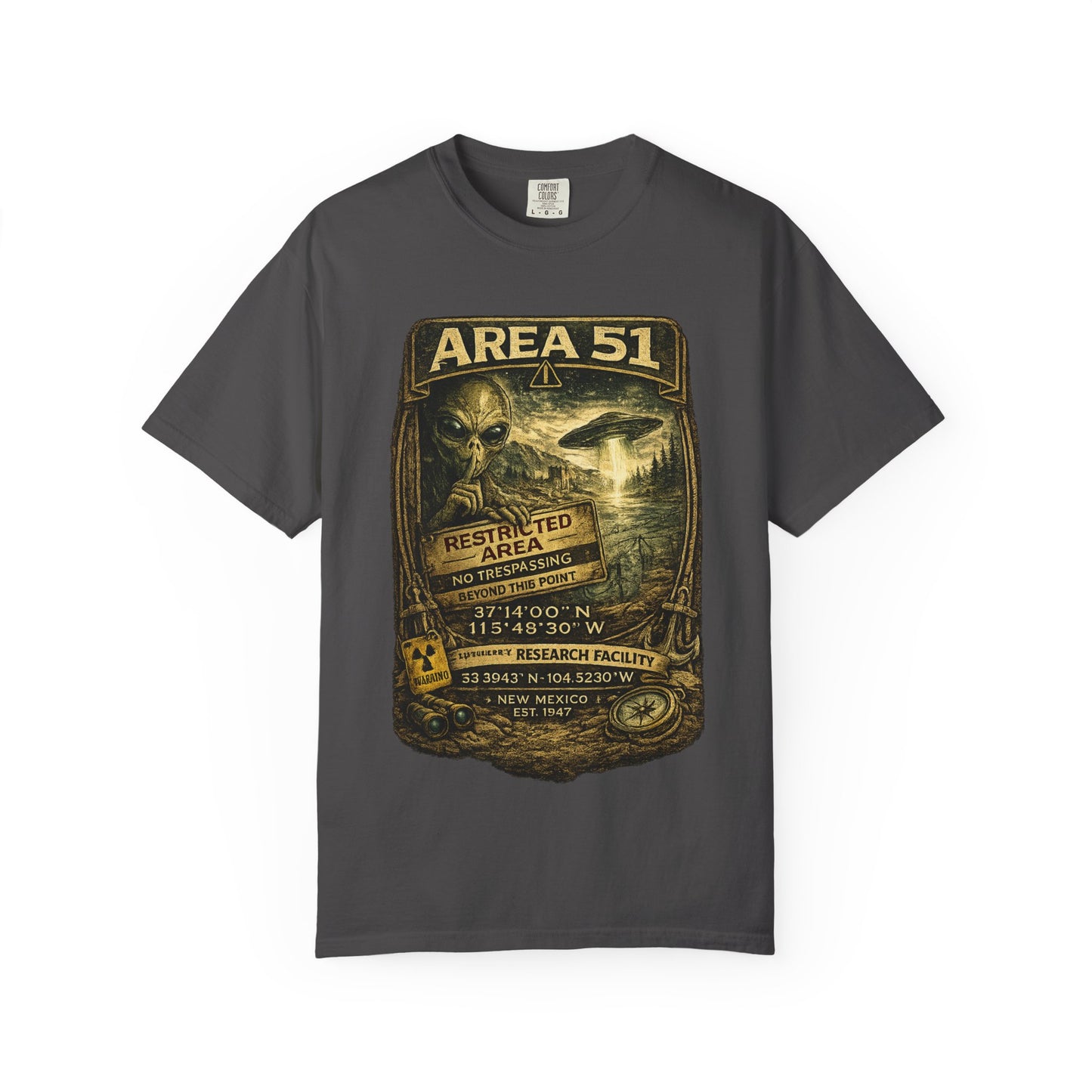 Area 51 Alien Poster T-Shirt — Vintage UFO Research Graphic Tee