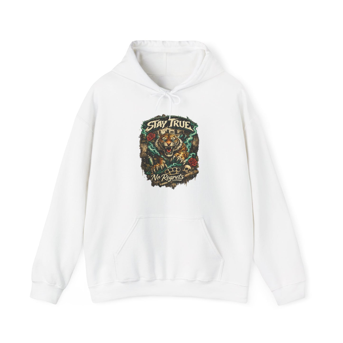 Stay True Tiger Hooded Sweatshirt — Vintage Floral Graphic Hoodie