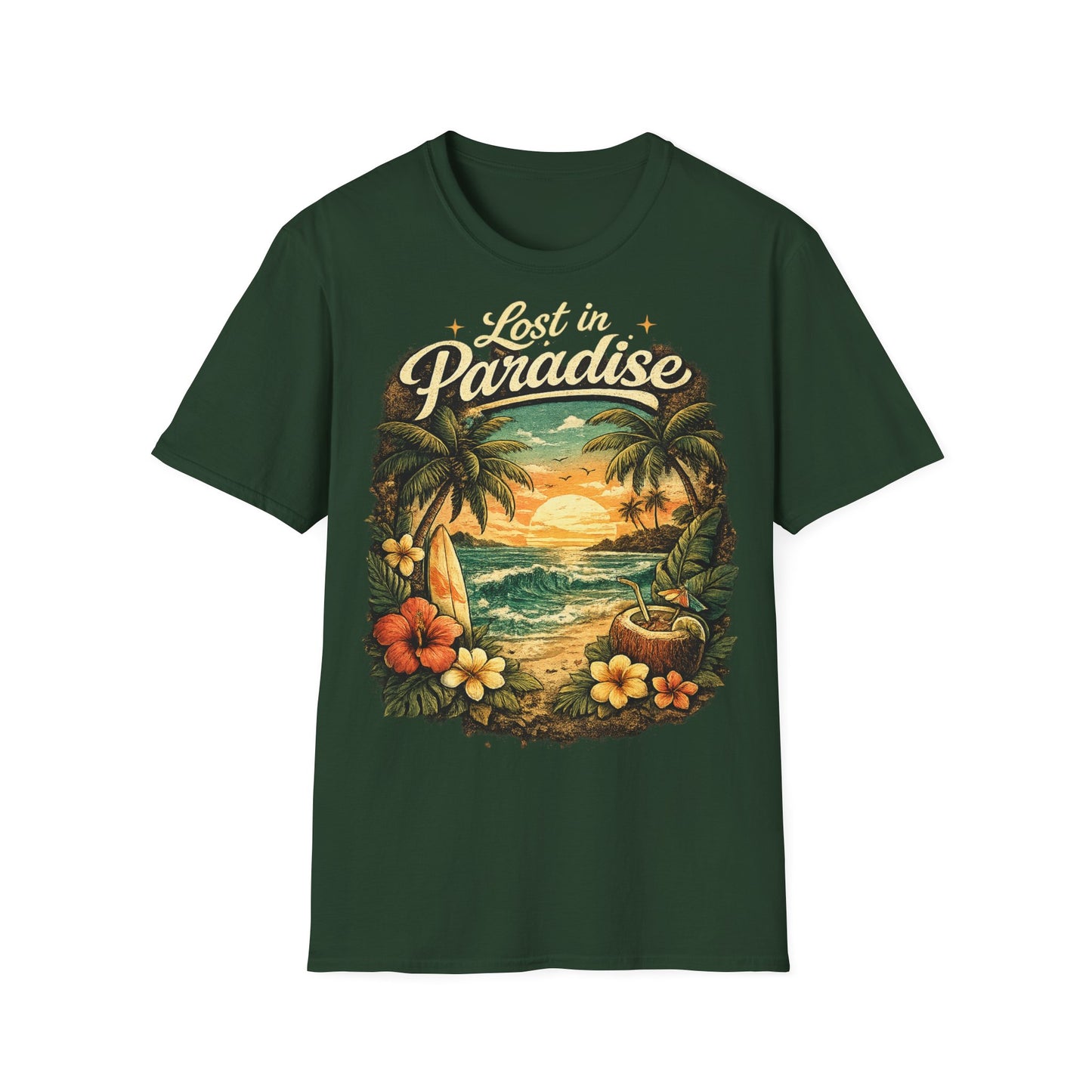 Lost in Paradise T-Shirt — Vintage Tropical Sunset Tee