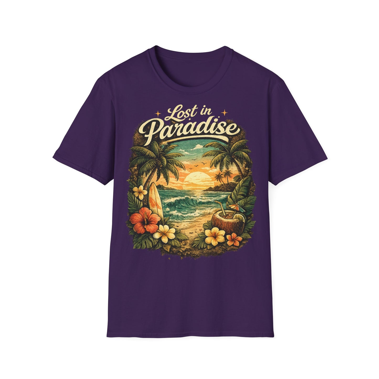 Lost in Paradise T-Shirt — Vintage Tropical Sunset Tee