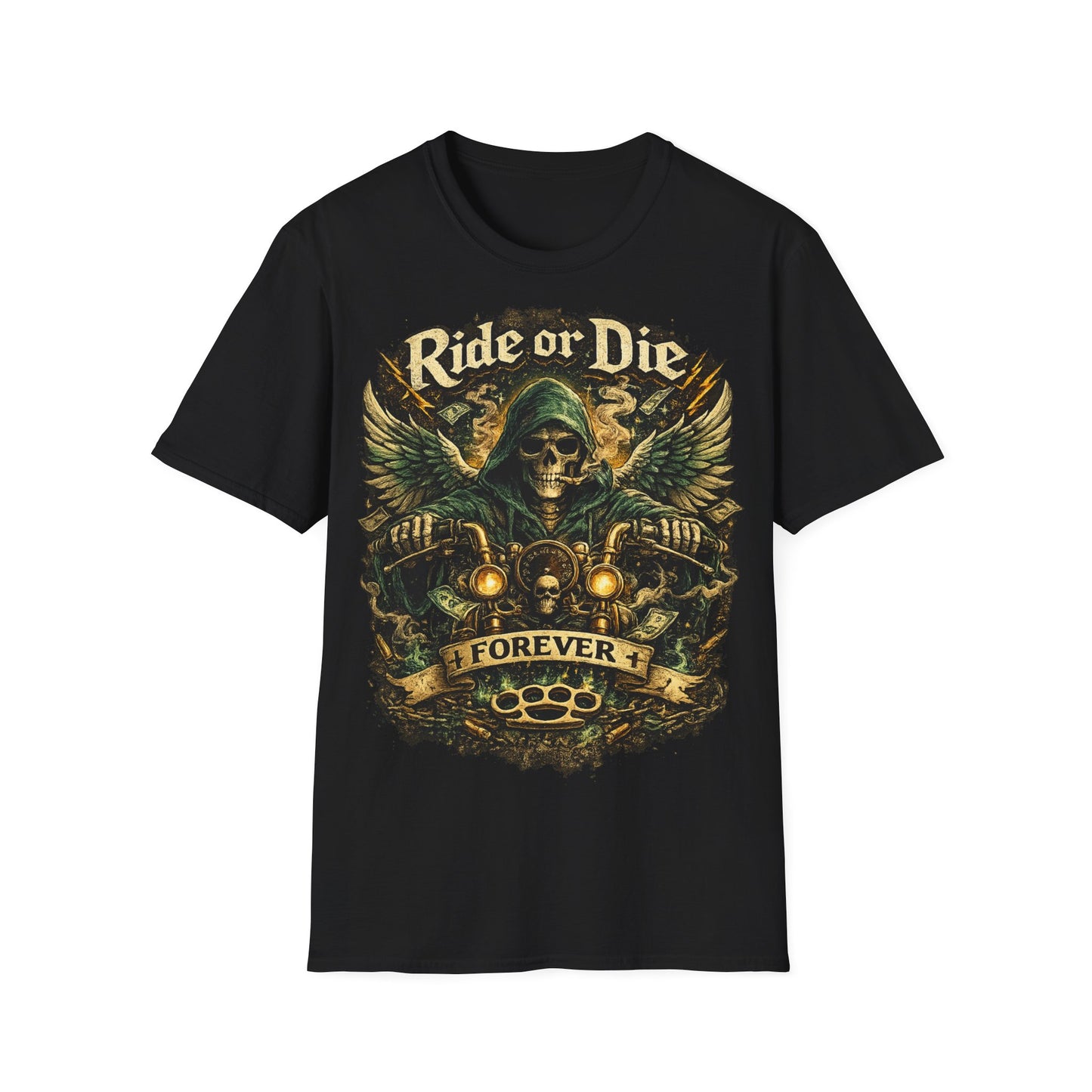 Ride or Die Motorcycle T‑Shirt — Grim Reaper Biker Graphic Tee