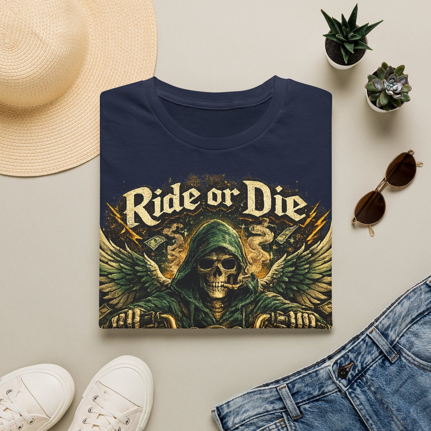Ride or Die Motorcycle T‑Shirt — Grim Reaper Biker Graphic Tee