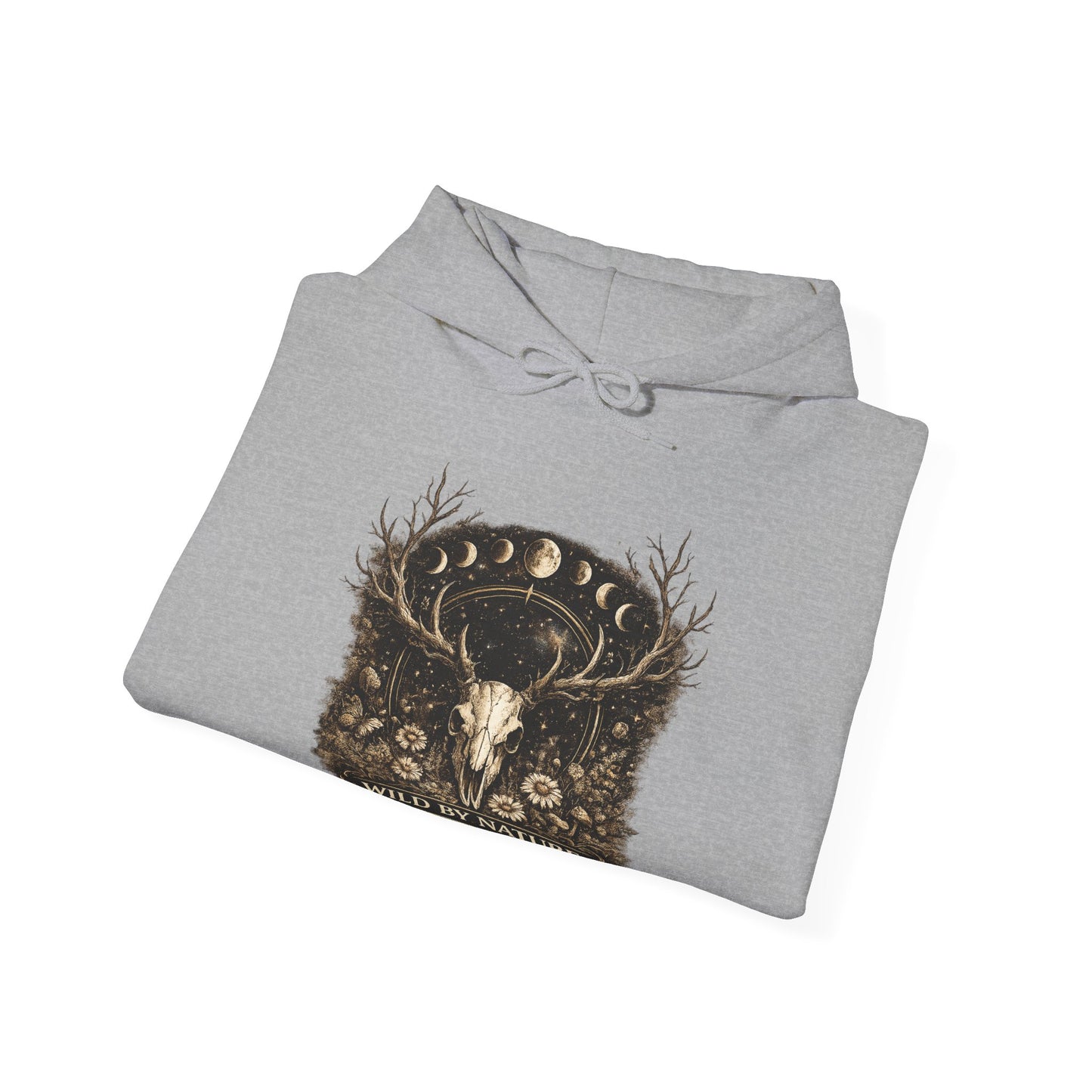 Wild By Nature Deer Skull Hoodie — Moon Phases Forest Graphic Sweatshirt
