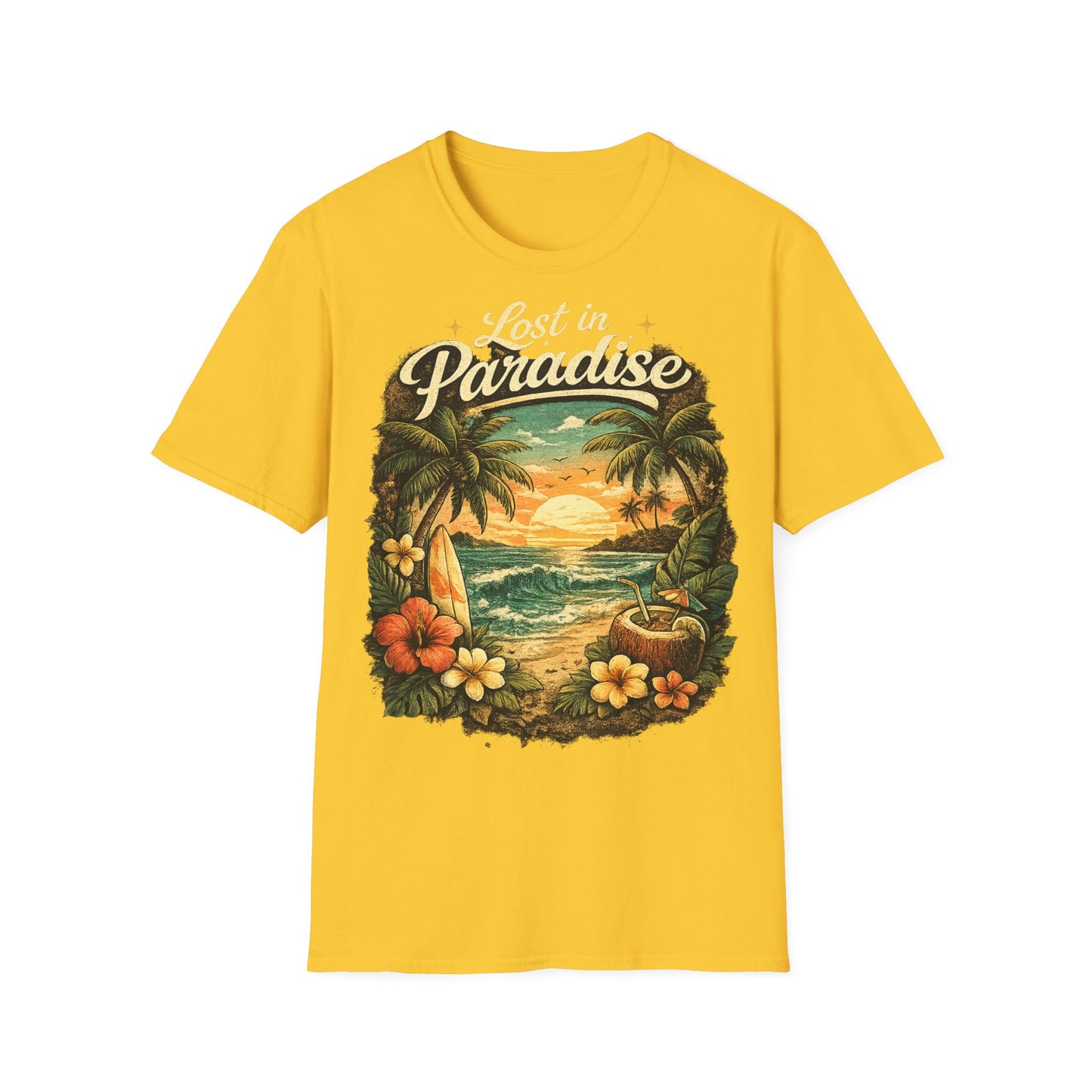 Lost in Paradise T-Shirt — Vintage Tropical Sunset Tee