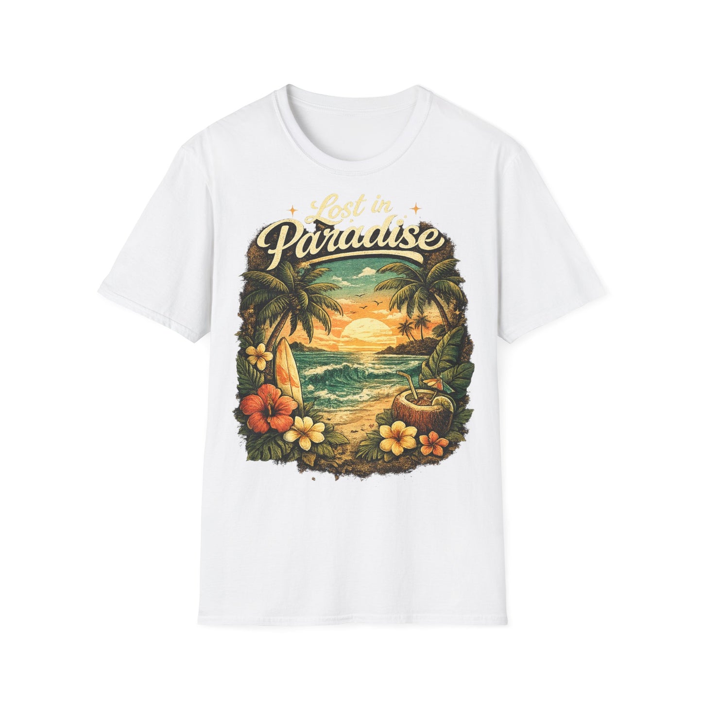Lost in Paradise T-Shirt — Vintage Tropical Sunset Tee