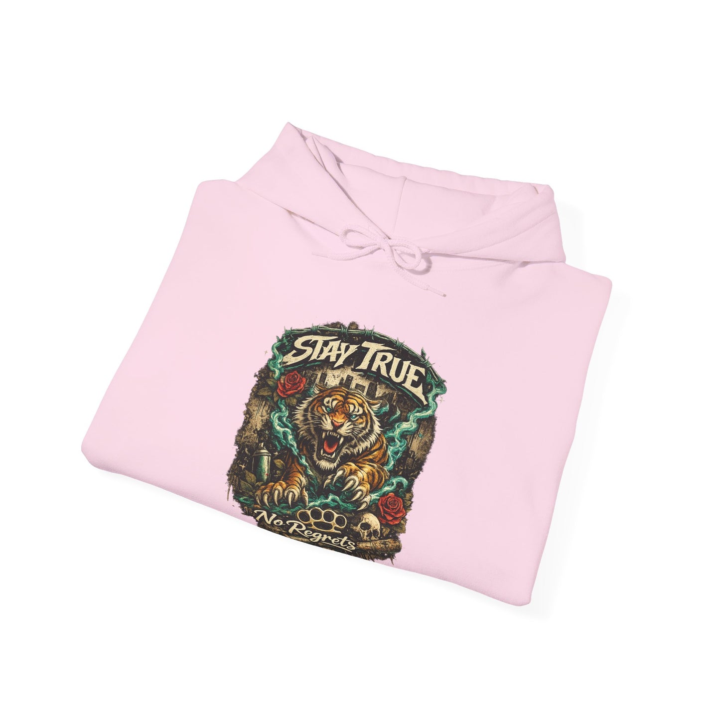 Stay True Tiger Hooded Sweatshirt — Vintage Floral Graphic Hoodie