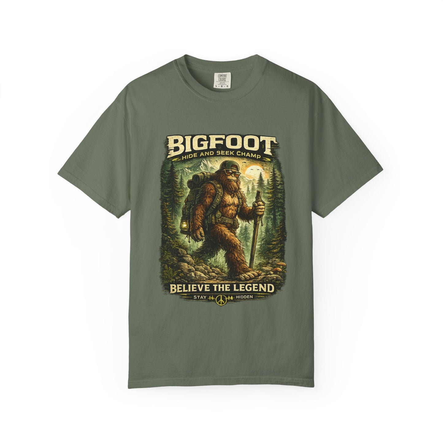 Bigfoot Graphic T-Shirt — "Believe the Legend" Retro Sasquatch Design