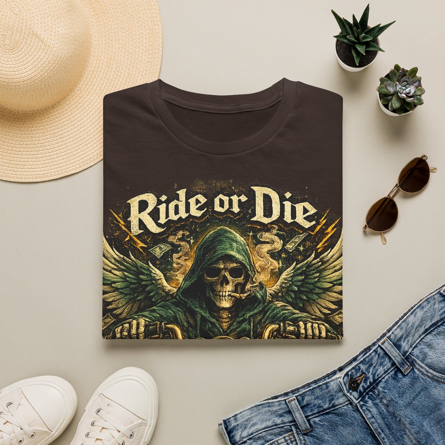 Ride or Die Motorcycle T‑Shirt — Grim Reaper Biker Graphic Tee