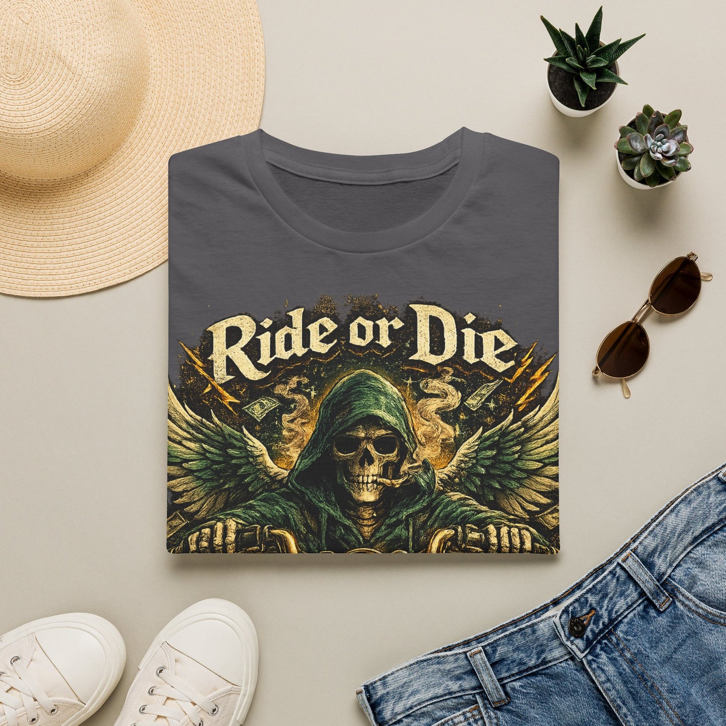 Ride or Die Motorcycle T‑Shirt — Grim Reaper Biker Graphic Tee