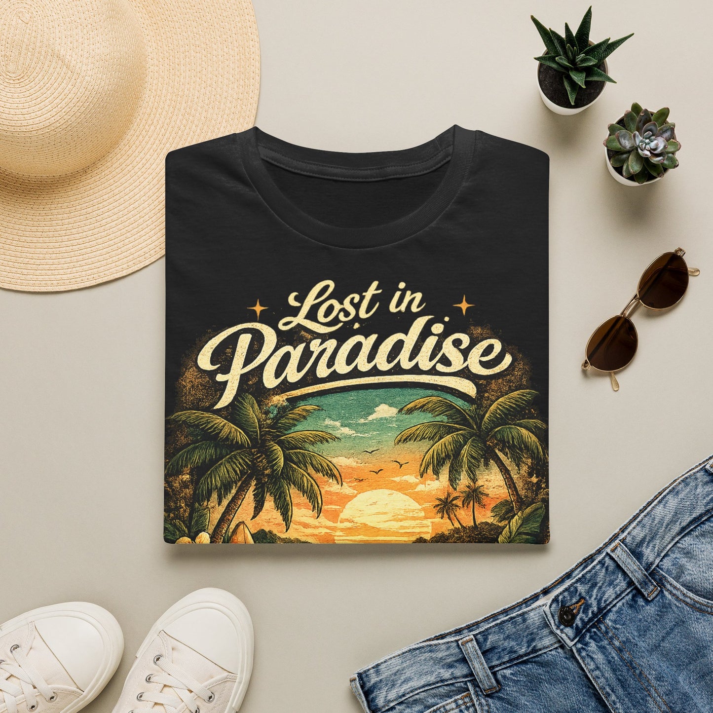 Lost in Paradise T-Shirt — Vintage Tropical Sunset Tee