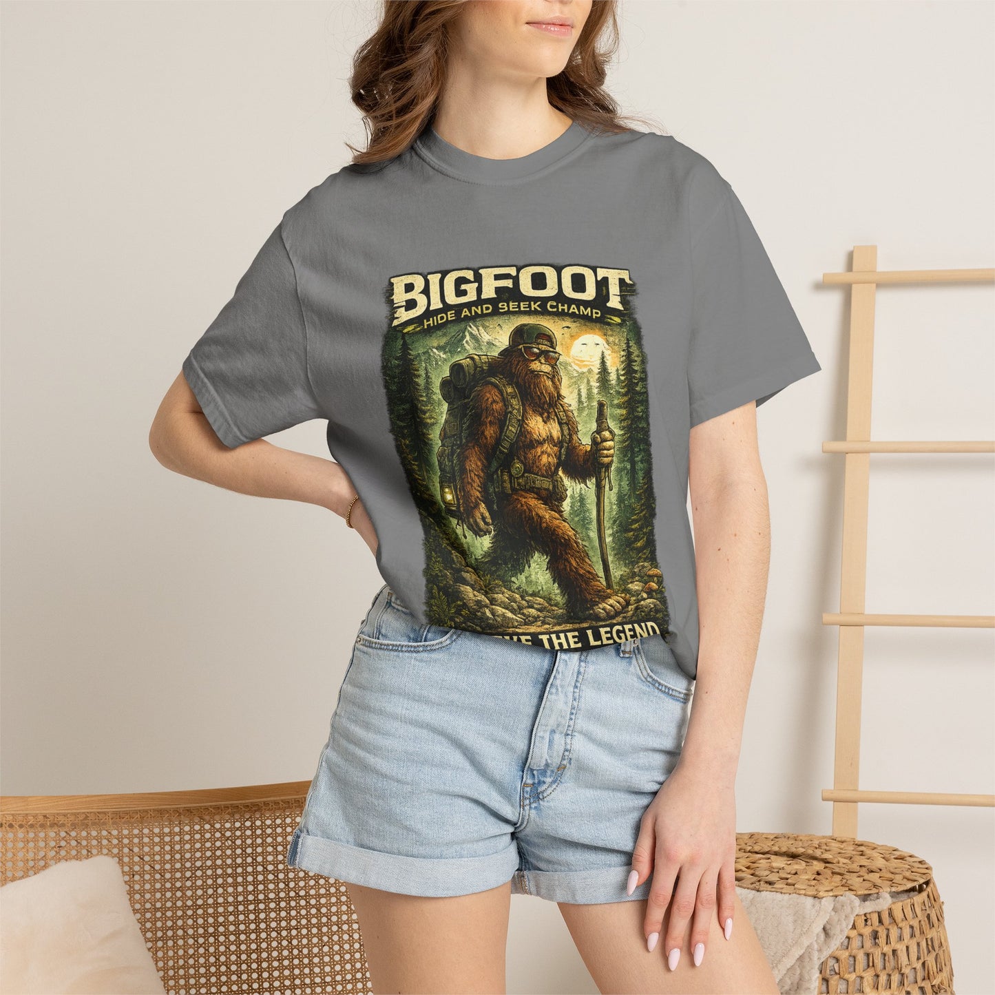 Bigfoot Graphic T-Shirt — "Believe the Legend" Retro Sasquatch Design