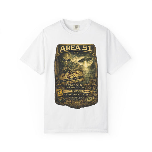 Area 51 Alien Poster T-Shirt — Vintage UFO Research Graphic Tee