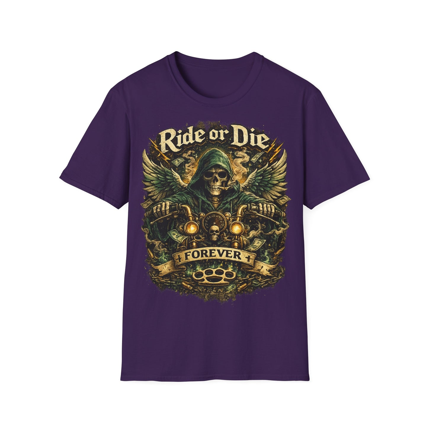 Ride or Die Motorcycle T‑Shirt — Grim Reaper Biker Graphic Tee