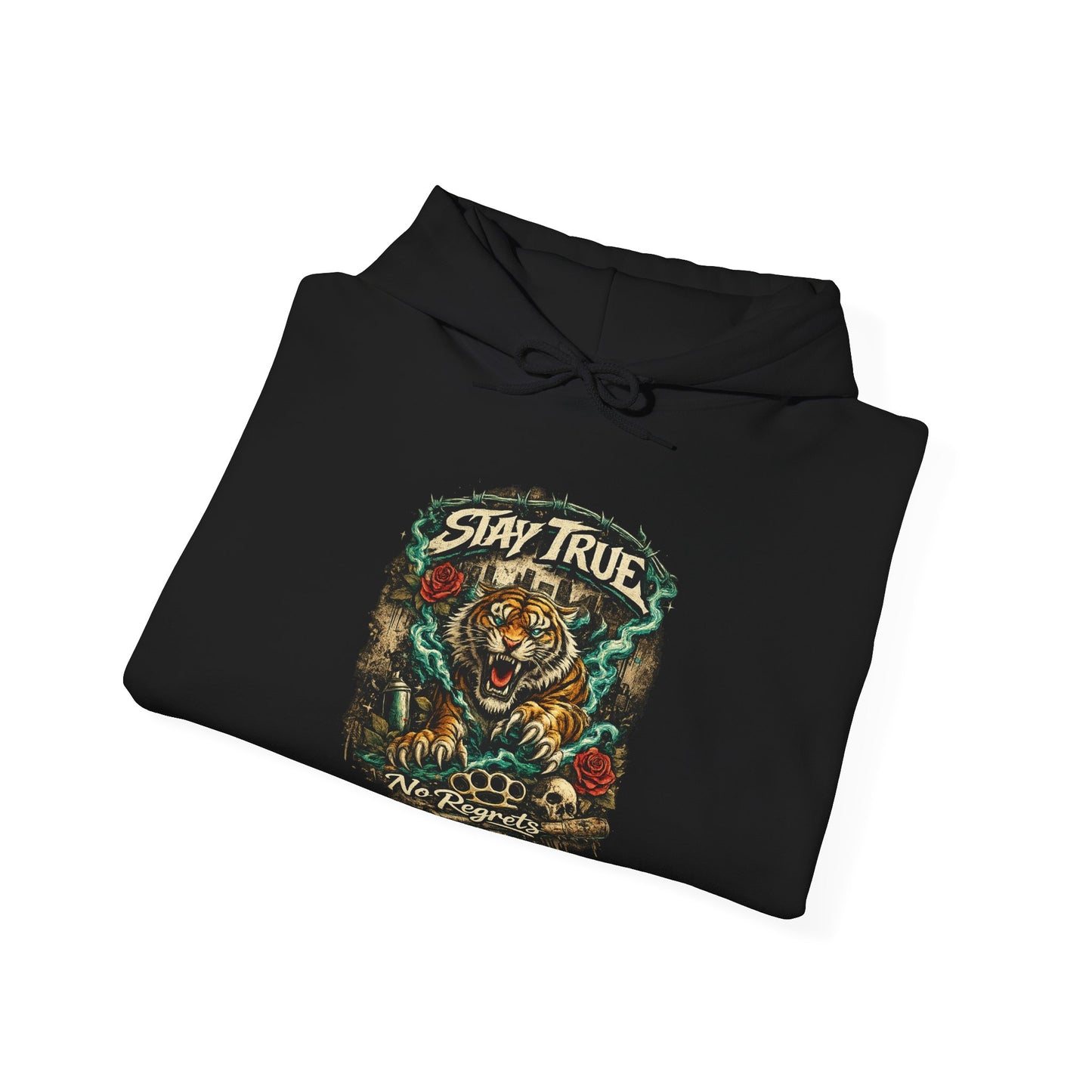 Stay True Tiger Hooded Sweatshirt — Vintage Floral Graphic Hoodie