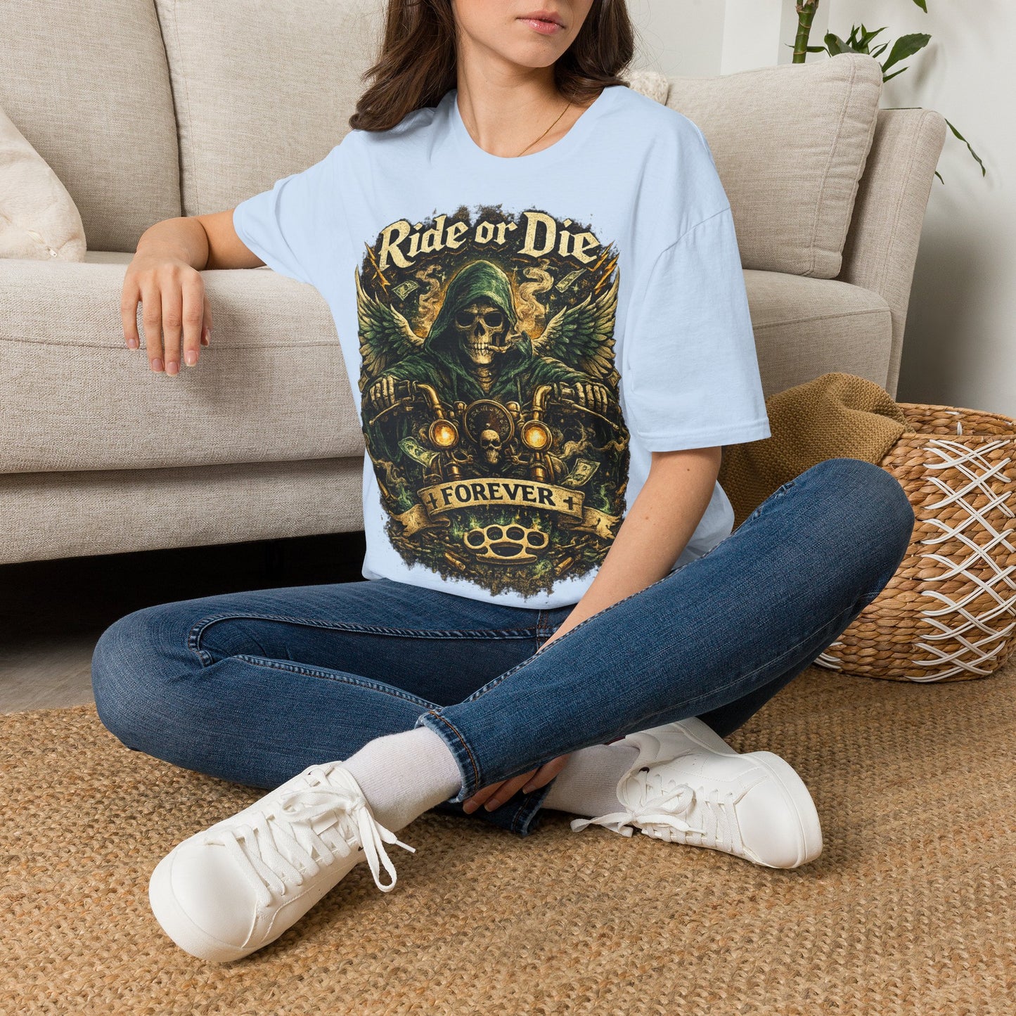 Ride or Die Motorcycle T‑Shirt — Grim Reaper Biker Graphic Tee