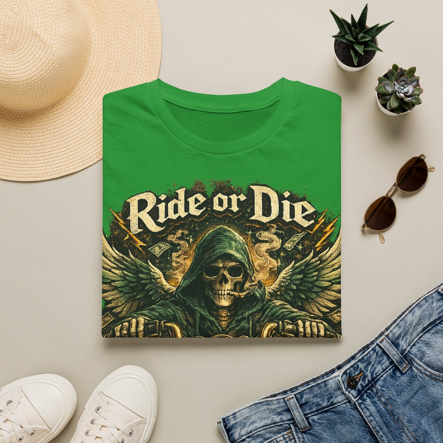 Ride or Die Motorcycle T‑Shirt — Grim Reaper Biker Graphic Tee