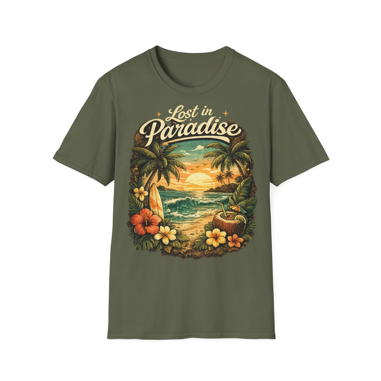 Lost in Paradise T-Shirt — Vintage Tropical Sunset Tee