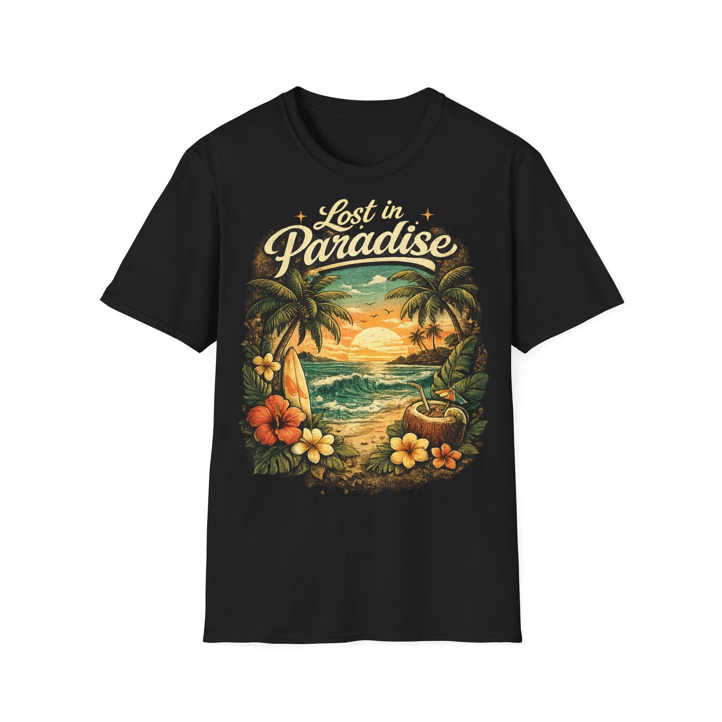 Lost in Paradise T-Shirt — Vintage Tropical Sunset Tee