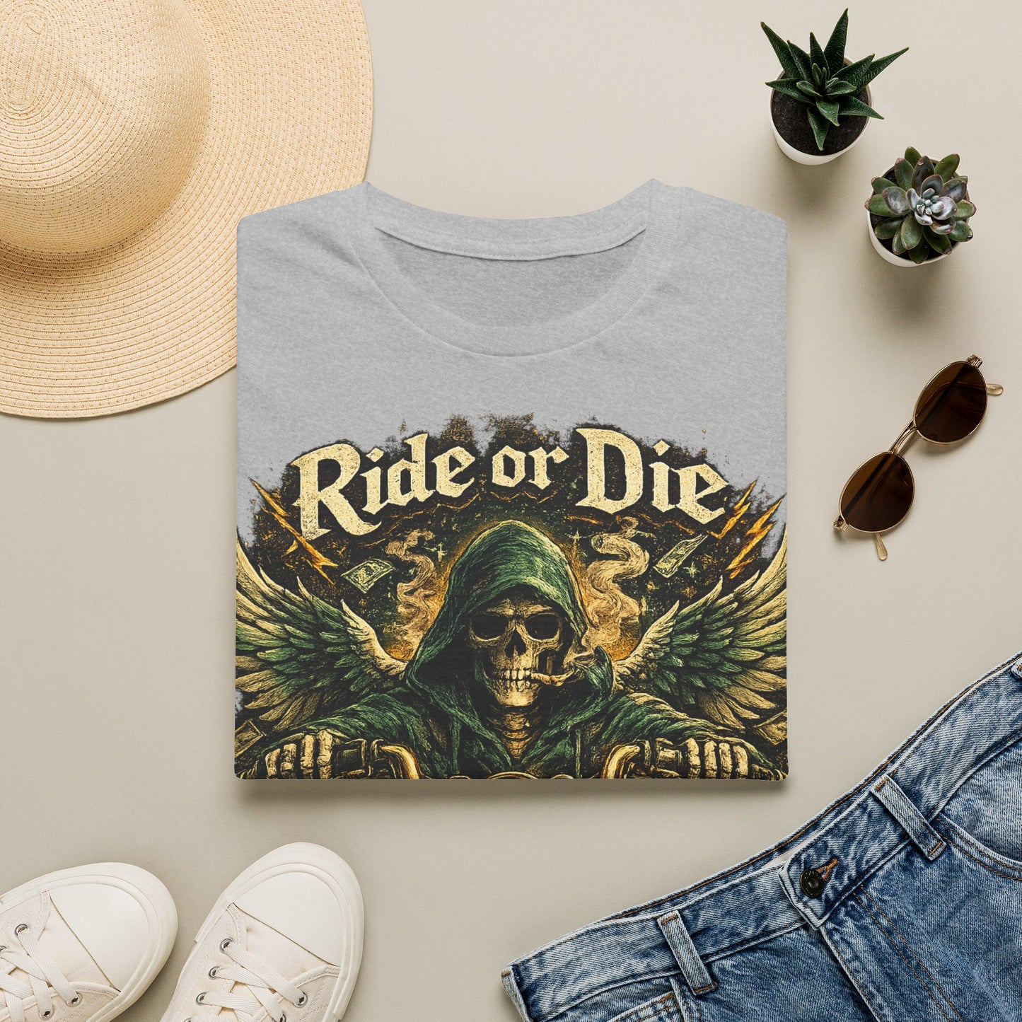 Ride or Die Motorcycle T‑Shirt — Grim Reaper Biker Graphic Tee