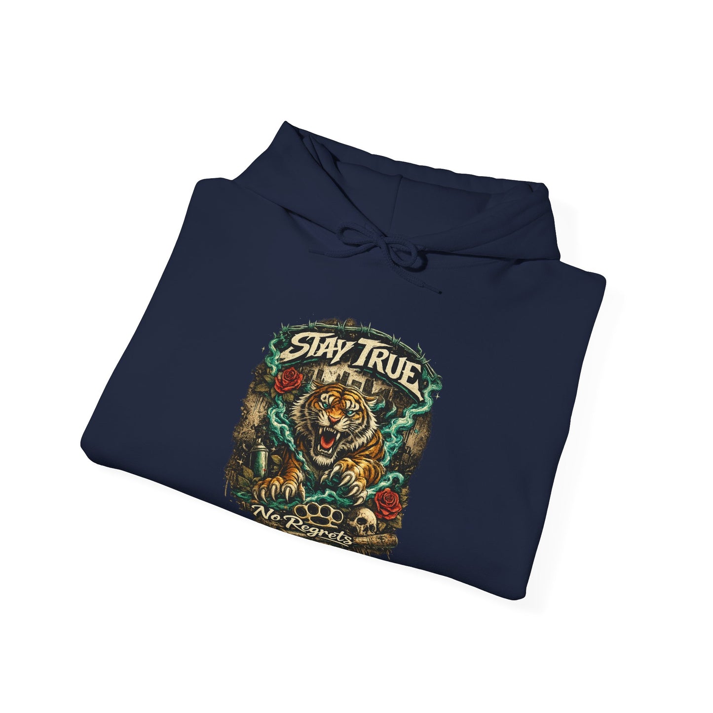 Stay True Tiger Hooded Sweatshirt — Vintage Floral Graphic Hoodie