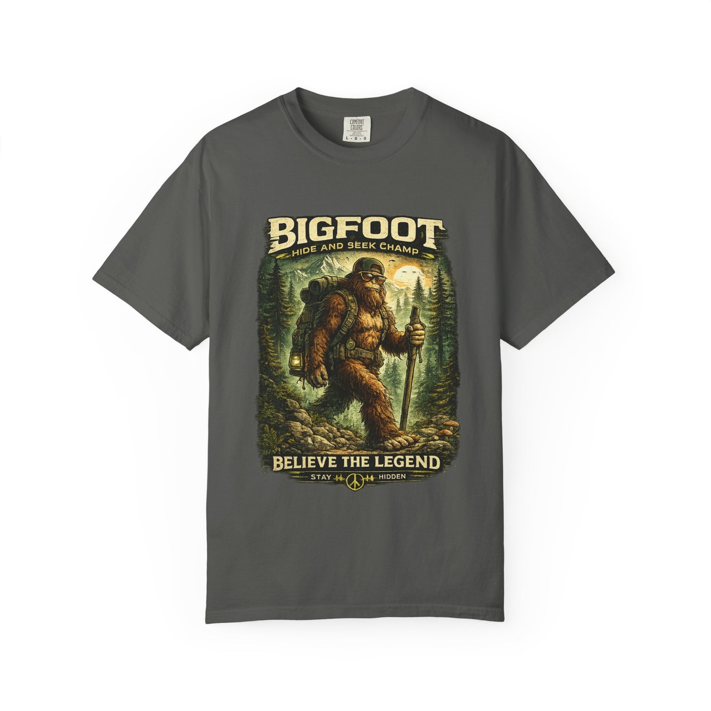 Bigfoot Graphic T-Shirt — "Believe the Legend" Retro Sasquatch Design