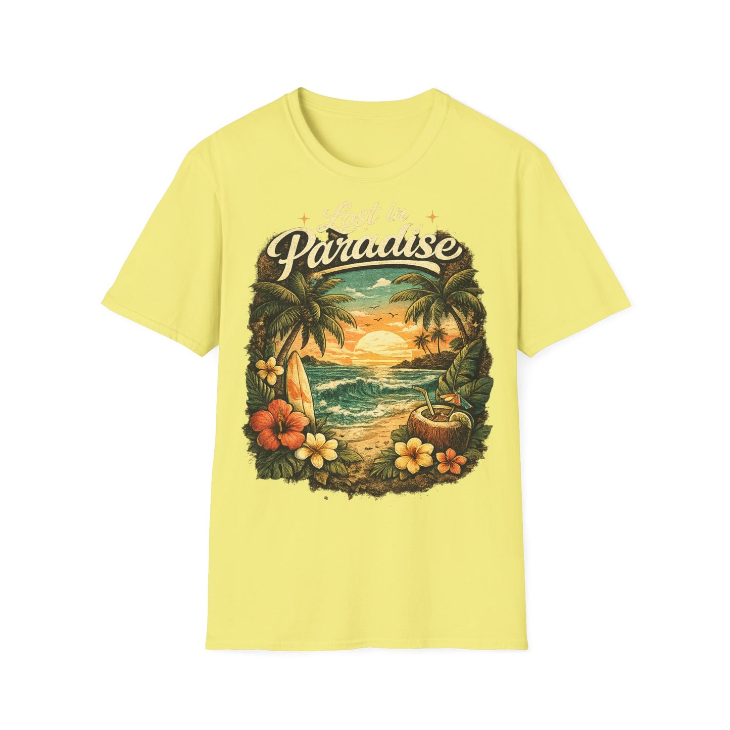 Lost in Paradise T-Shirt — Vintage Tropical Sunset Tee