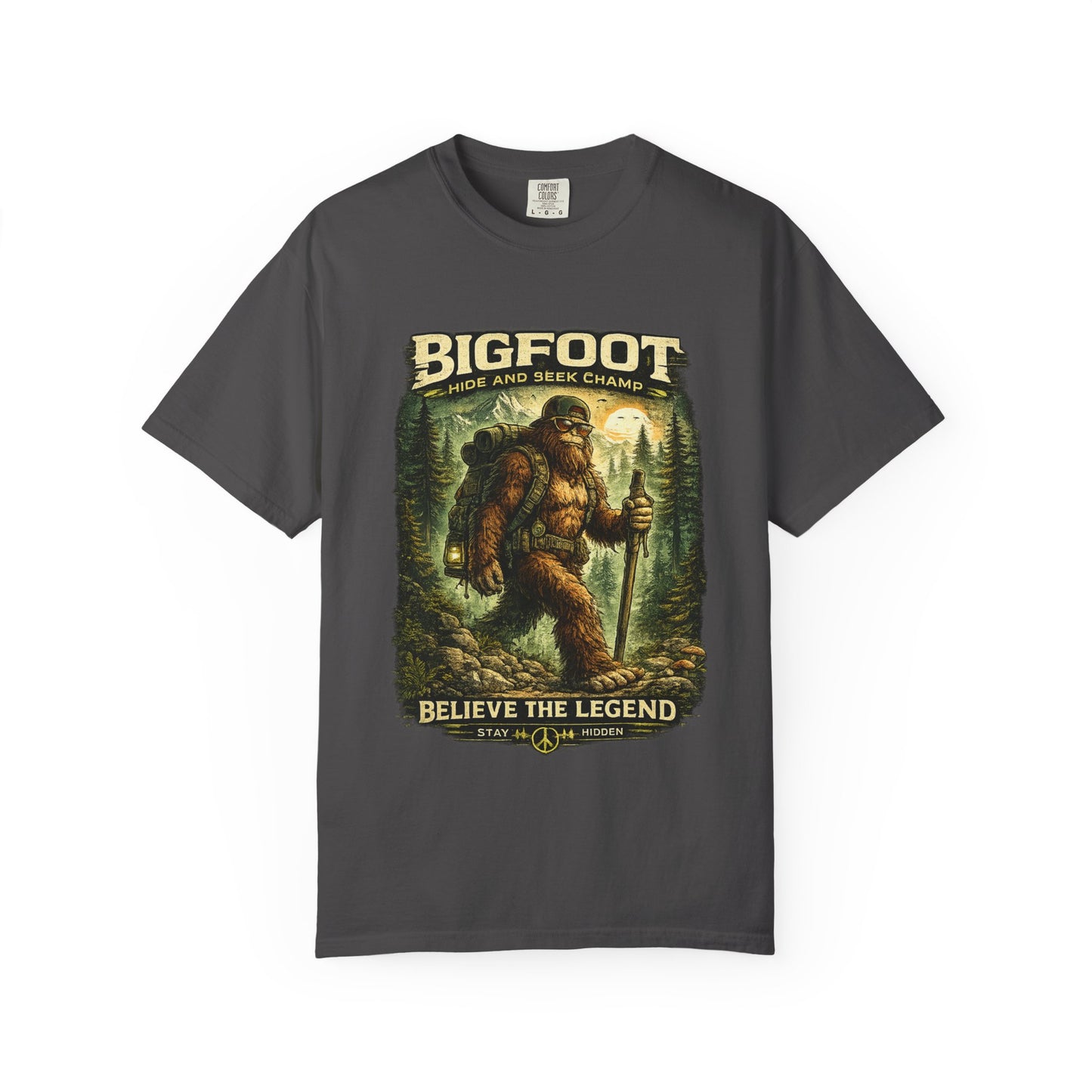 Bigfoot Graphic T-Shirt — "Believe the Legend" Retro Sasquatch Design