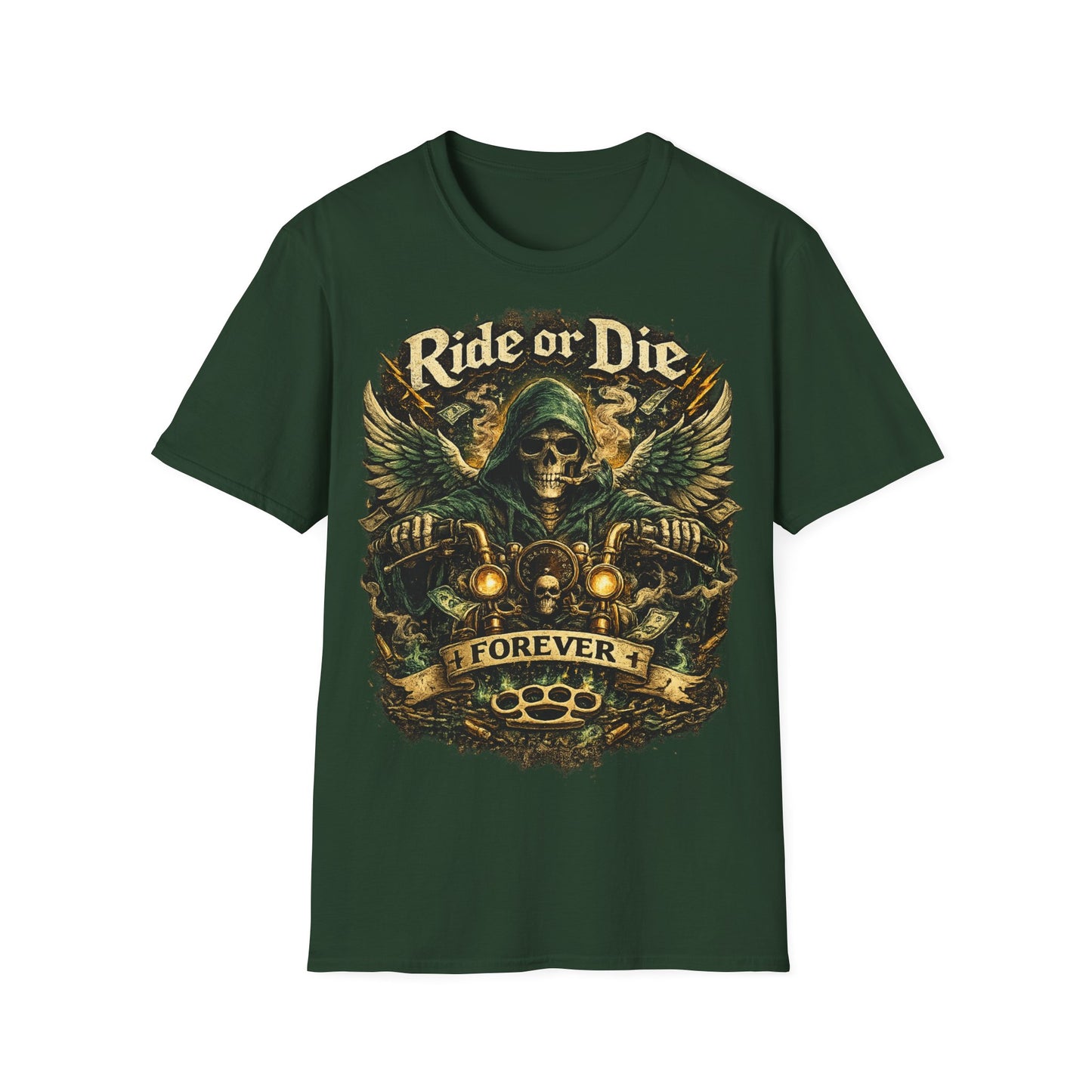 Ride or Die Motorcycle T‑Shirt — Grim Reaper Biker Graphic Tee