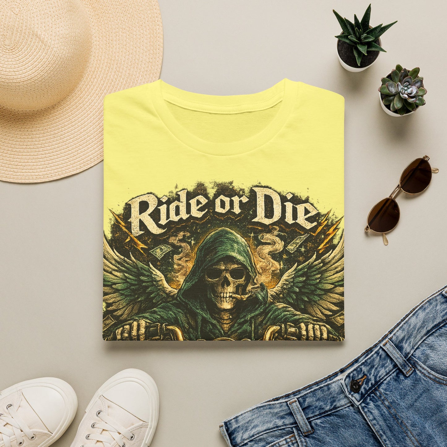 Ride or Die Motorcycle T‑Shirt — Grim Reaper Biker Graphic Tee