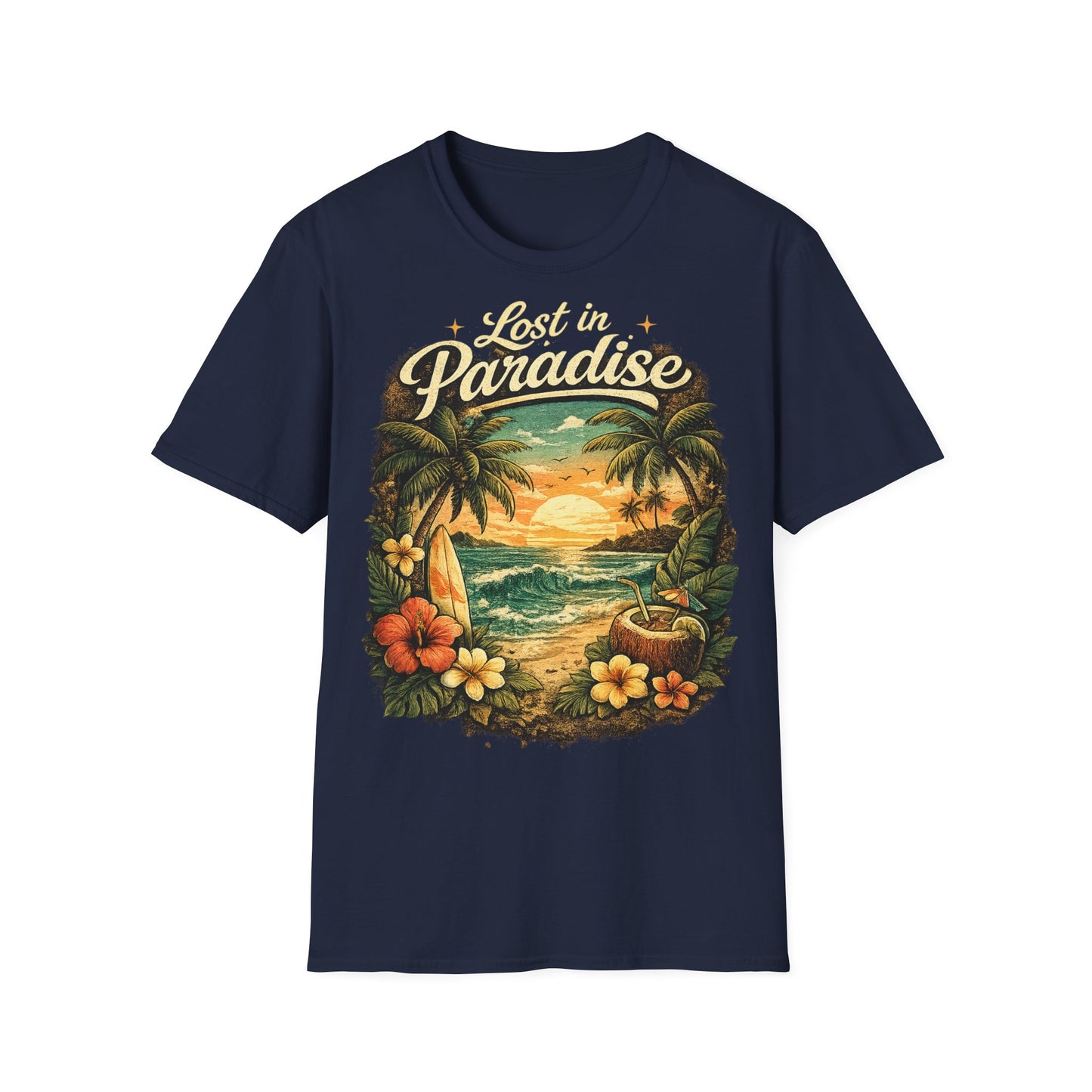 Lost in Paradise T-Shirt — Vintage Tropical Sunset Tee